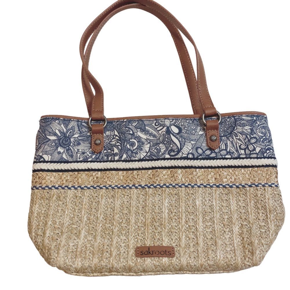 SAKROOTS SMALL STRAW SATCHEL “ELLIS” SHOULDER HANDBAG - Picture 3 of 12